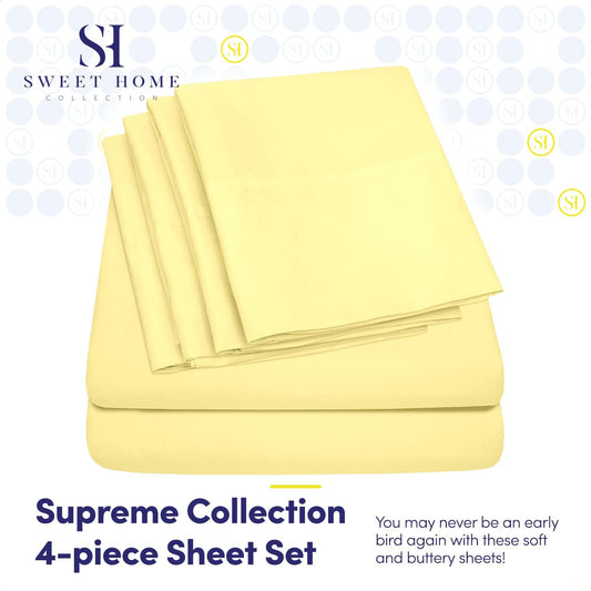 6 Piece Bed Sheet Set, Twin, Pale Yellow