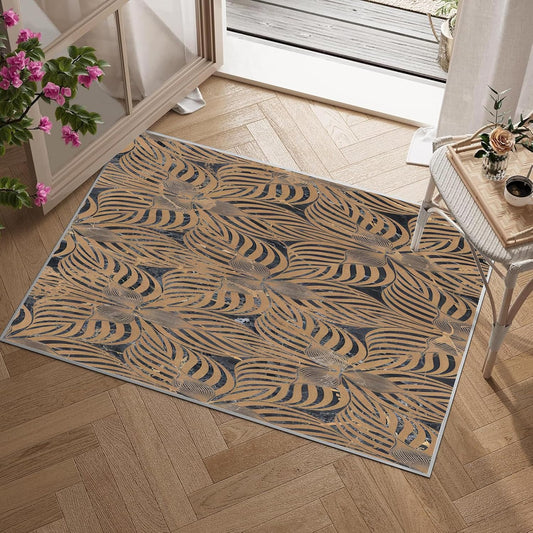 Abstract Art Element Non-Slip Area Rug – Soft Low Pile Modern Pattern,Machine Washable Indoor Rug for Living Room, Bedroom, Entryway – Easy Clean Decorative Home Rug Yellow