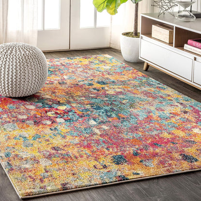 Abstract Area Rug 8X10 Multi/Yellow, Contemporary Indoor Rug