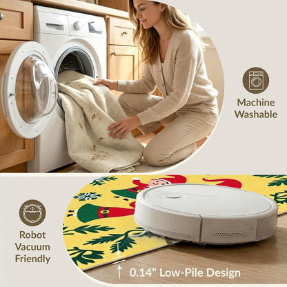Flatwoven High Traffic Area Rug 2x3, Christmas Elf Bathroom Featuring Jolly Winter Woodland Characters, Non Slip, Stain Resistant, Washable Area Rugs for Living Room, Bedroom (Yellow, 2x3)
