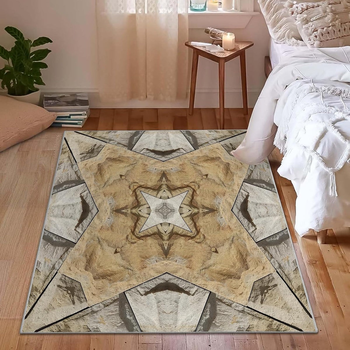 Retro Abstract Pattern Area Rug – Premium Low Pile Non-Slip Carpet for Living Room, Bedroom & Office – Geometric Print,Washable Contemporary Home Decor Rug Yellow