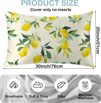 1 Pack Satin Pillowcase for Hair and Skin Yellow Lemon Retro Imitation Silk Pillowcase 20" x 30" with Hidden Zipper Soft Smooth Cooling Pillow Cover Queen Size for Bedroom Sofa
