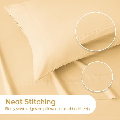 Full Sheet Set 4 Pieces, Ultra Soft & Breathable Microbifer Sheets, 1600 Thread Count Hotel Luxury Oeko-Tex Bedding, 14-16 Inch Deep Pocket Durable Wrinkle Free Bedsheets, Pale Yellow