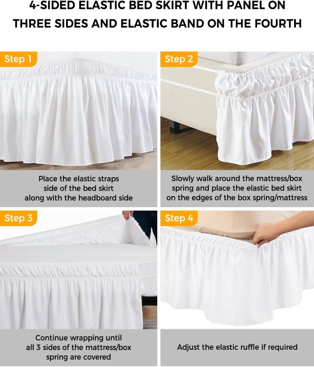 Yellow Lemons Bed Skirt Queen Size 16 Inch Drop, Adjustable Elastic Wrap Around Bed Skirts Easy Fitting Dust Ruffle Bedskirt Bed Frame Cover Summer Citrus Fruits Leaves Country Vintage