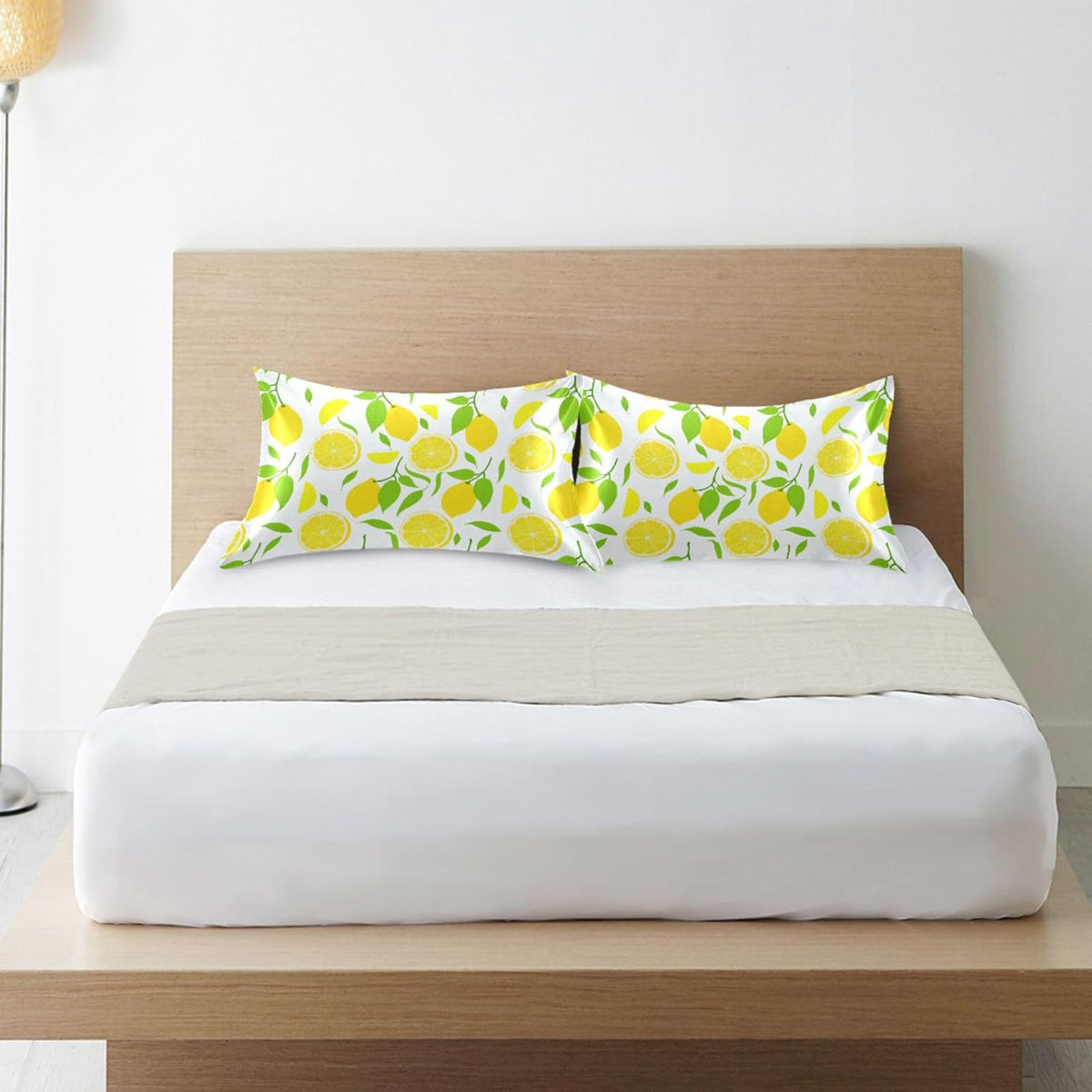 Bright Yellow Lemons Satin Pillow Cases, Soft Cozy Wrinkle Free Pillow Covers, Machine Washable Pillowcase Covers with Envelope Closure Standard Size 20” x 26”