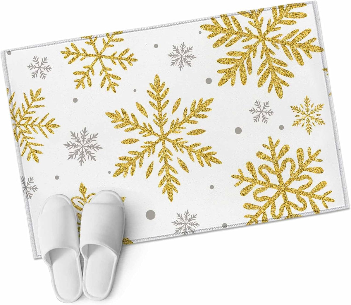 Winter Snowflake 2x3 Area Rugs for Living Room, Christmas Yellow Sequins Texture Abstract Non Slip Floor Mat Washable Low-Profile Indoor Carpet for Bedroom, Dining Room, Bathroom
