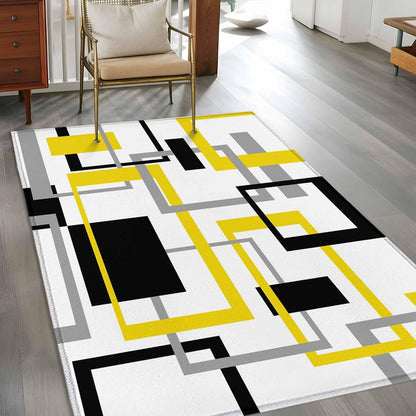 Area Rug Yellow Abstract Lines Non-Slip Indoor Area Rug Modern Art Washable Decorative Floor Carpet for Bedroom Living Room