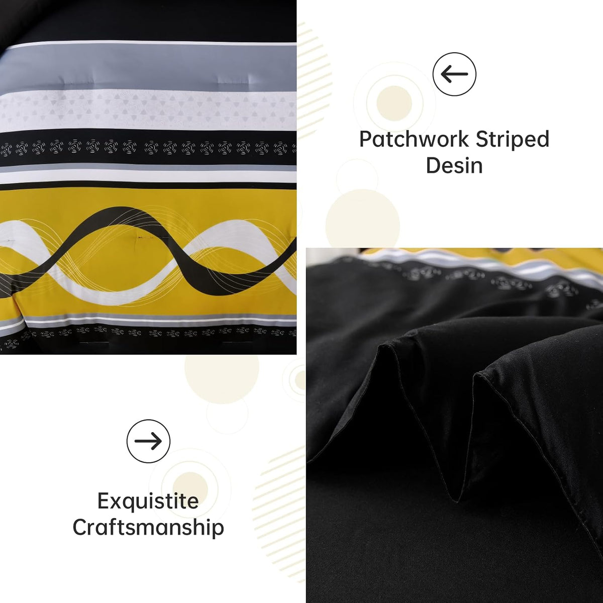 Black Yellow Comforter Set Queen Size,8 Pieces Bed in a Bag