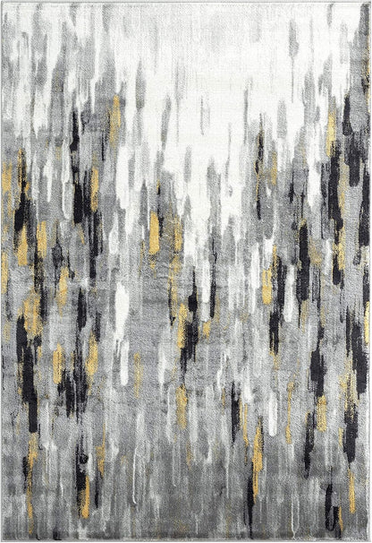 Porto PRT140C Contemporary Grey and Yellow Abstract Area Rug 4' x 6'