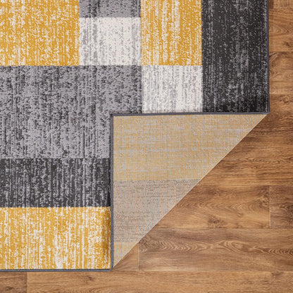 Geometric Boxes Oslo Modern Non-Shedding Area Rug Yellow 5' x 7'