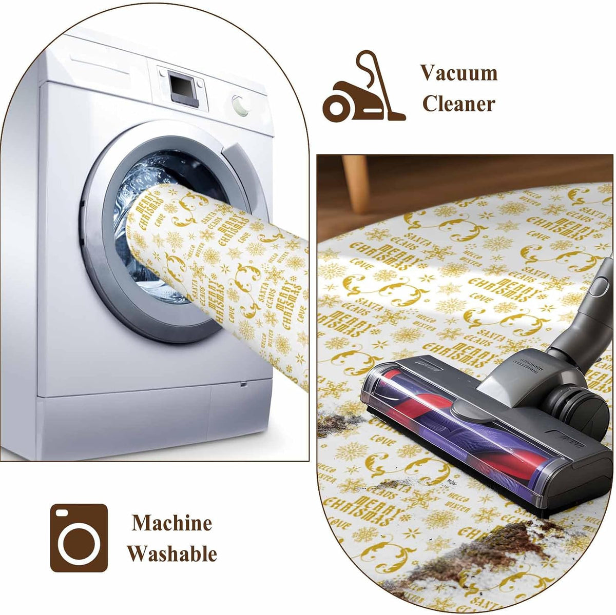 Christmas Winter 2x3 Area Rugs for Living Room, Snowflake Xmas Flower Yellow White Non Slip Floor Mat Washable Low-Profile Indoor Carpet for Bedroom, Dining Room, Bathroom