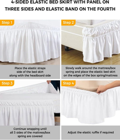 Lemon Flower Bed Skirt Queen Size 16 Inch Drop, Adjustable Elastic Wrap Around Bed Skirts Easy Fitting Dust Ruffle Bedskirt Bed Frame Cover Yellow Fruit White Spring Blooms Botanicals