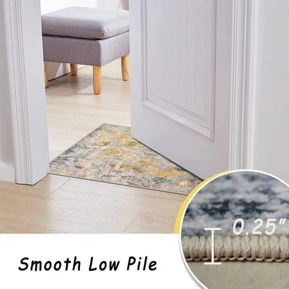 Washable Rug, Ultra Soft Area Rug 3x5, Non Slip Abstract Small Rug, Stain Resistant Rugs for Living Room Bedroom, Modern Fluffy (Grey/Mustard, 3'x5')